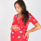 Nom Maternity Maternity Short Sleeve Wrap-Front Floral Dress - Floral - Red Multi