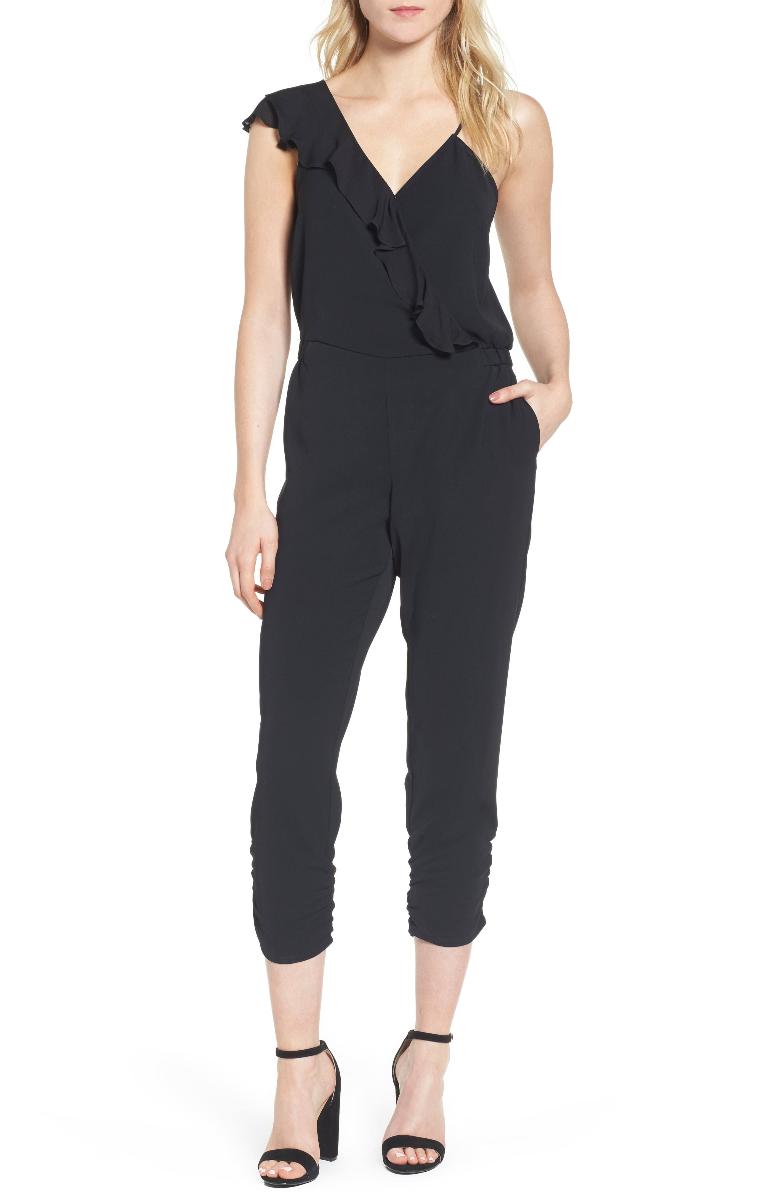 Parker Ruffled V Neck Jumpsuit - Black