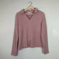 Walter Baker Spread Collar Hudson Rib Knit Top in Dusty Pink XL