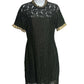 Samshek Short Sleeve Gold Ruffle Lace Overlay Dress Floral Black Multi size 8