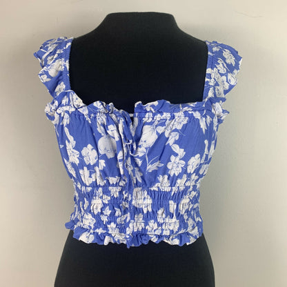 Yumi Kim Kary Keyhole Crop Top - Floral - Blue White - M