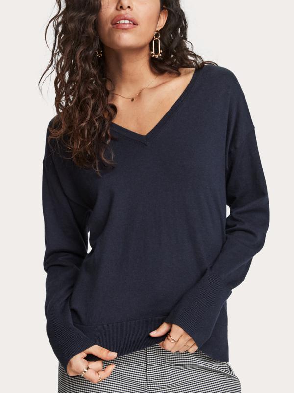 Scotch &amp; Soda Navy Blue V-neck Sweater