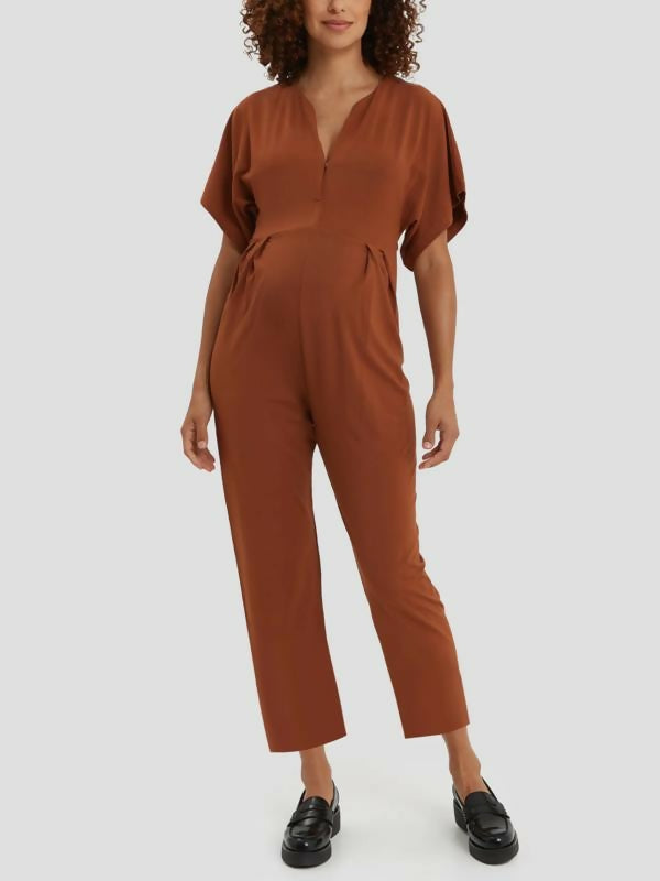 Nom Maternity Filipa Nursing Jumpsuit in Rust Brown - Medium