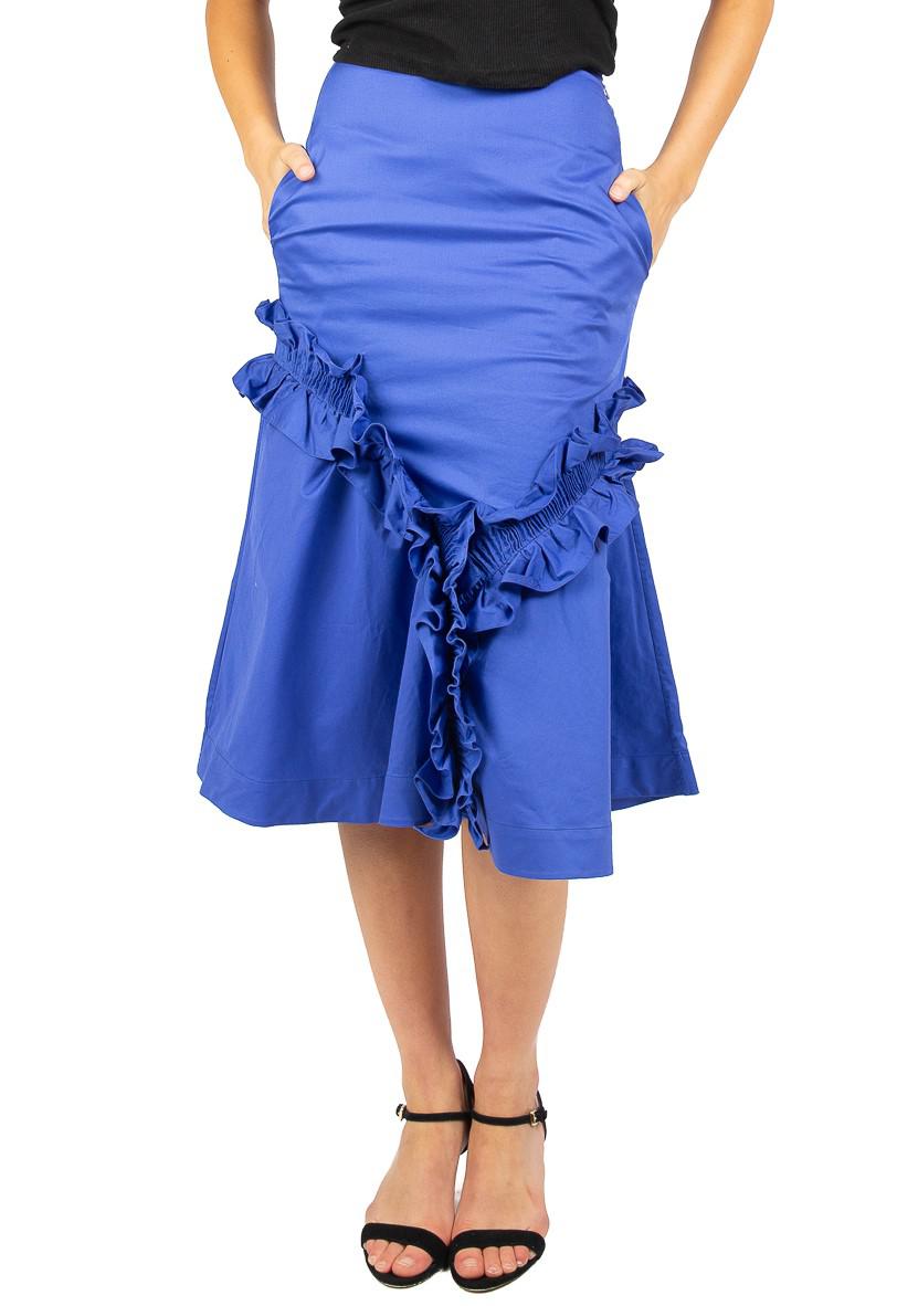 Teija Ruffled A-Line Midi Skirt - Blue