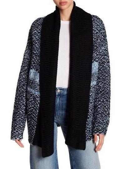 John & Jenn Intarsia Open Front Cardigan - Blue Multi - M