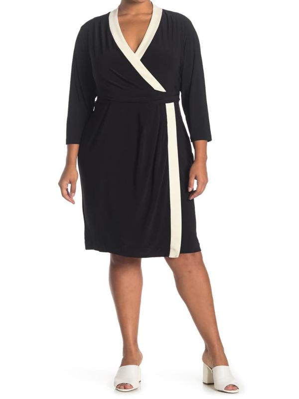 Anne Klein Color Block City Wrap Dress - Colorblock - Black Multi/Anne Black/Anne White - 0X