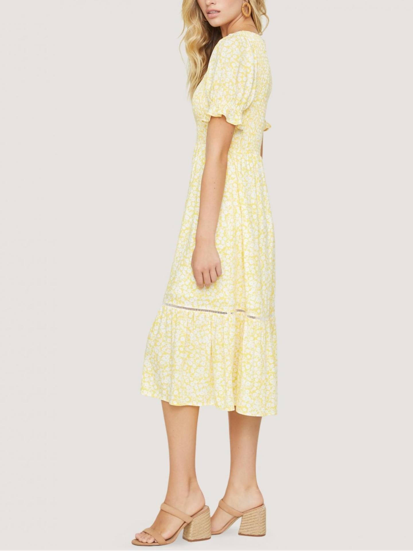 Lost + Wander Sweet Summer Daze Midi Dress - Floral - Yellow Multi/Yellow White Floral