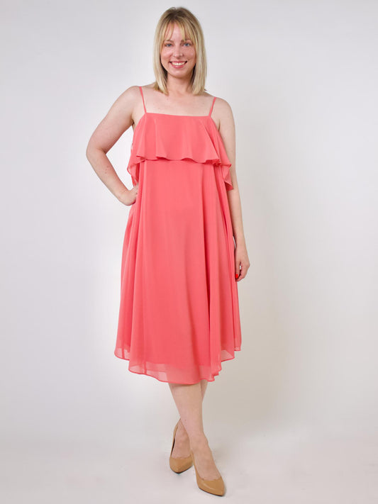 Paper Crown Spaghetti Strap Ruffled Midi Dress - Pink