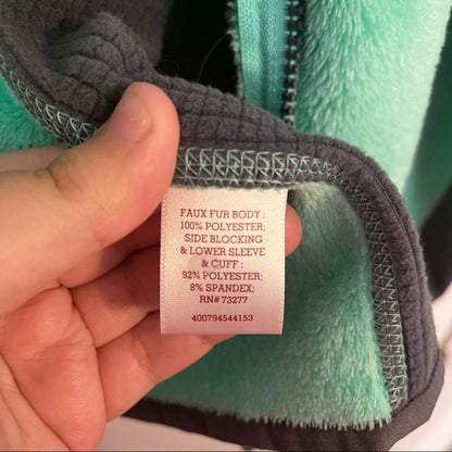 SO | Mint Green &amp; Gray Faux Fur &amp; Fleece Lined Full-Zip Jacket with Hood Size L