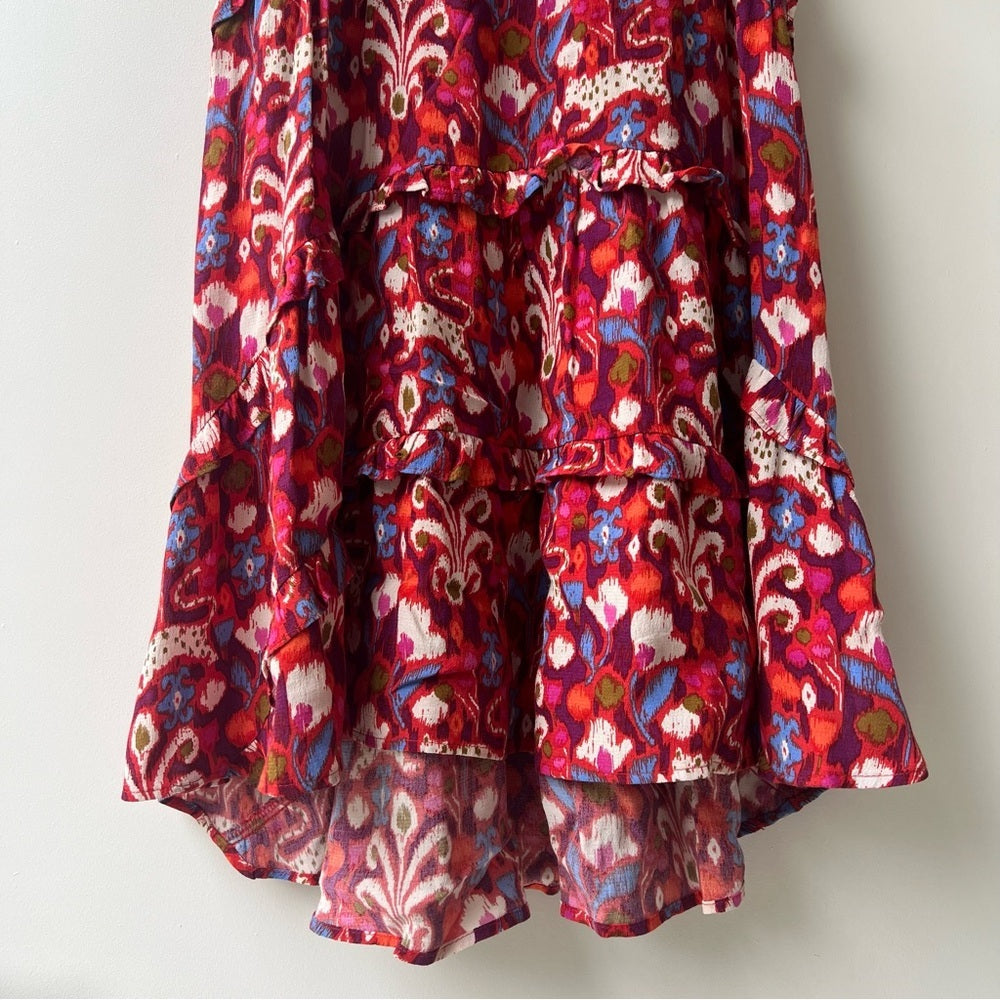 By Anthropologie Robin Tiered Ruffled Mini Dress - RedPink Floral Print - Size S