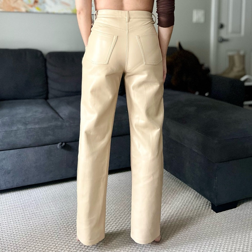 Wilfred Aritzia Melina Vegan Leather Straight Leg Pants - Cream Beige - Size 8