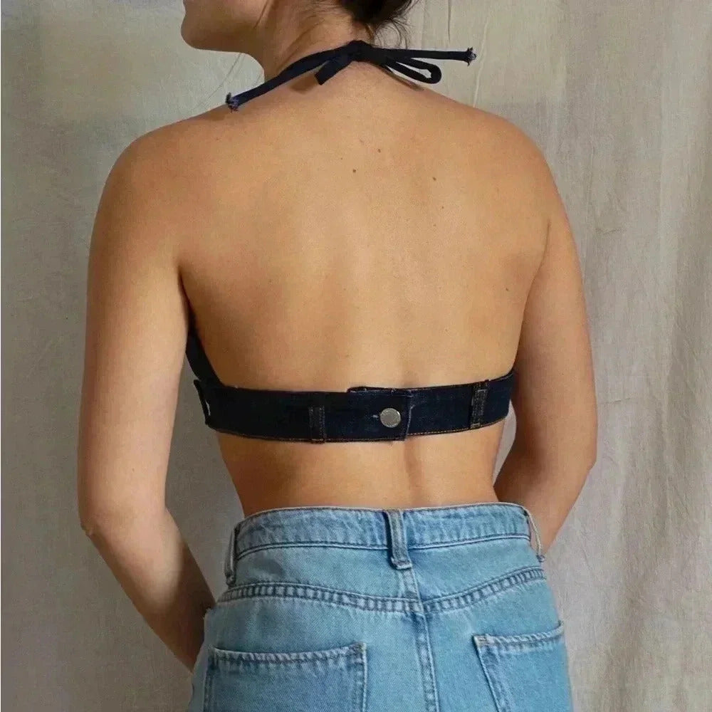 Reworked Blue Denim Bralette