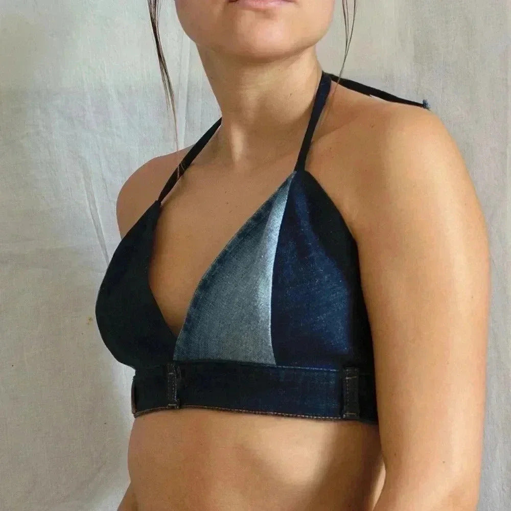 Reworked Blue Denim Bralette