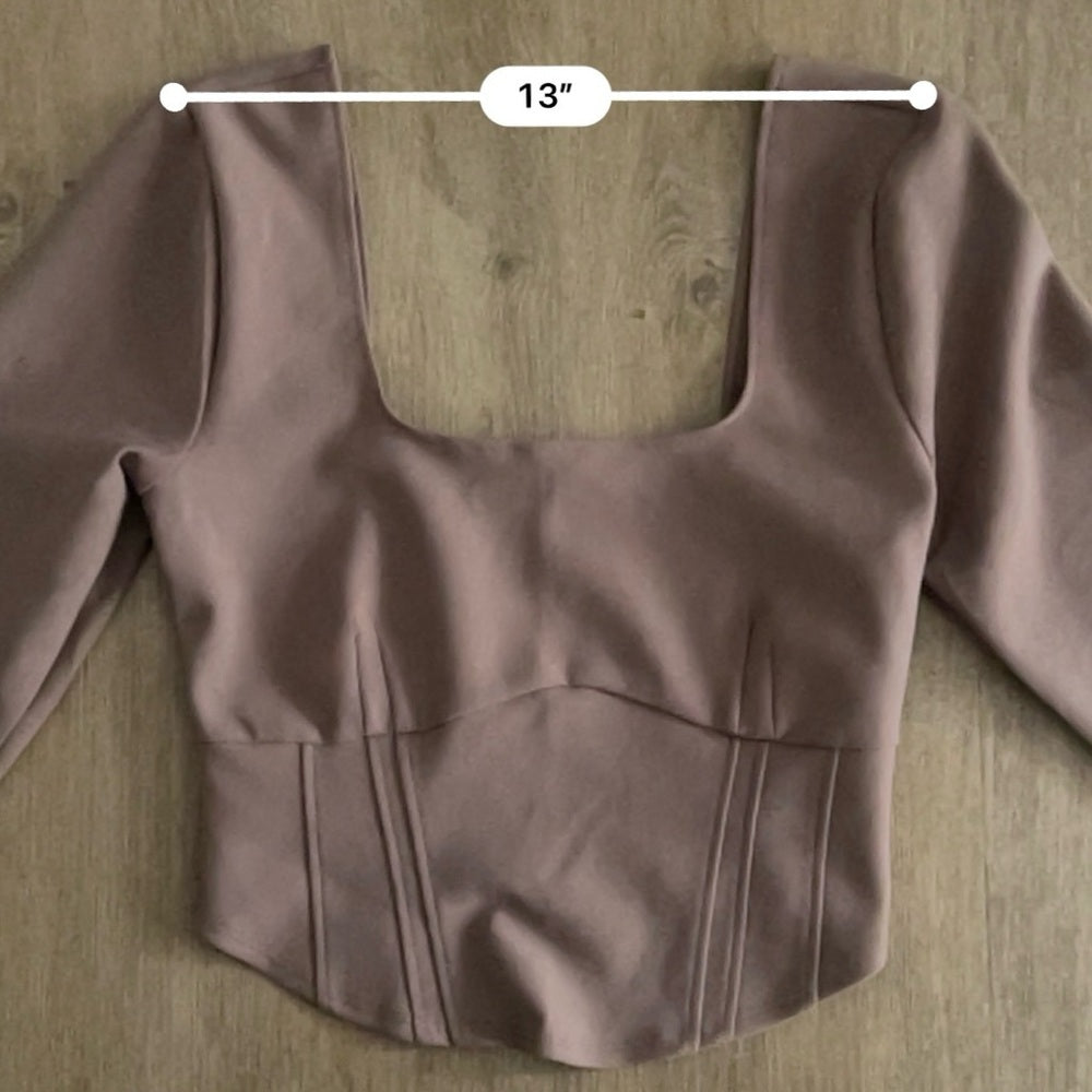 Abercrombie &amp; Fitch Long Sleeve Corset Scoop Neck Top - Taupe Brown - Size S