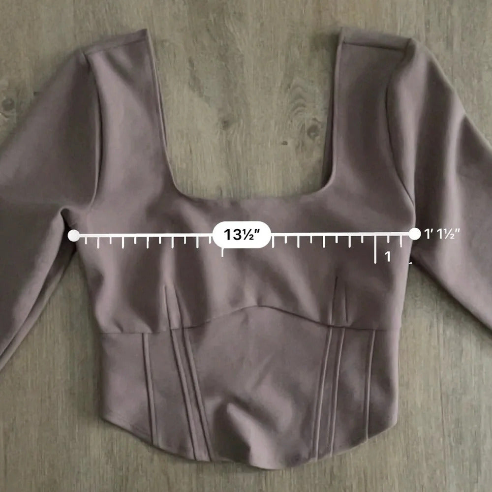 Abercrombie &amp; Fitch Long Sleeve Corset Scoop Neck Top - Taupe Brown - Size S