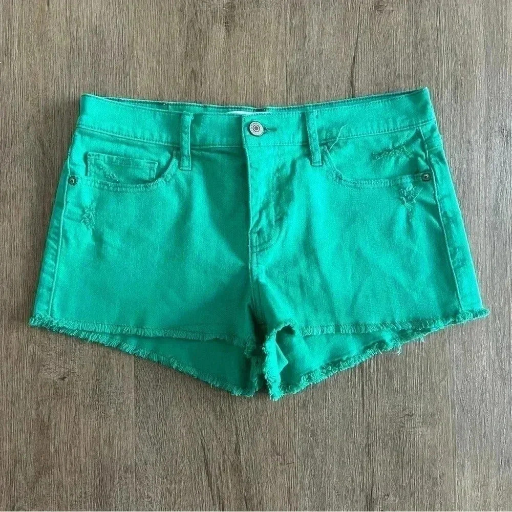 Abercrombie &amp; Fitch Mid-Rise Denim Jean Shorts - Bright Green - Size 27