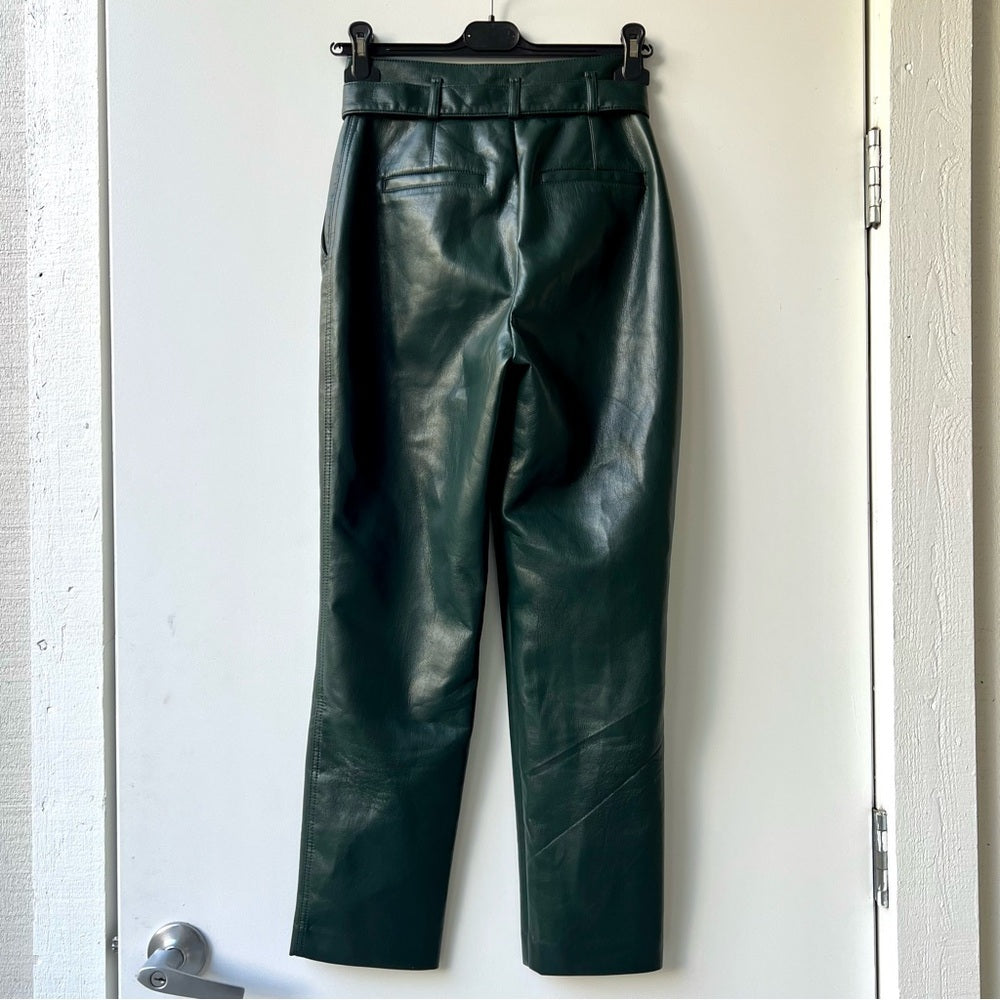 Aritzia Babaton Belted Tie-front Vegan Leather Pants - Dark Green - Size 0