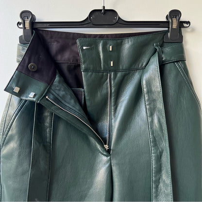 Aritzia Babaton Belted Tie-front Vegan Leather Pants - Dark Green - Size 0