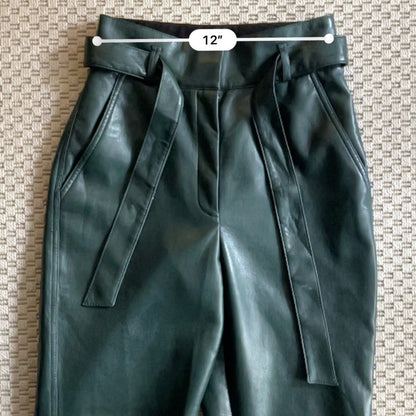 Aritzia Babaton Belted Tie-front Vegan Leather Pants - Dark Green - Size 0