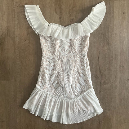 Hello Molly Something To Be Said Boho Bride Mini Dress - White - Size M