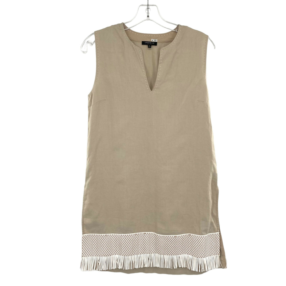Lafayette 148 New York Sleeveless Splitneck Fringe Trim Linen Tunic - /Beige - XS