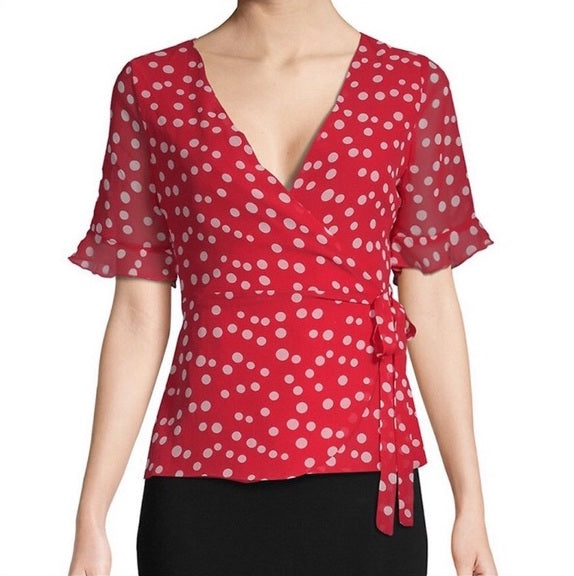 Lea & Viola Polka-Dot Wrap Blouse - Polka Dot - Red Multi