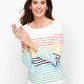 Boden Lorna Baseball Jersey Tee - Stripes - White Multi/Rainbow Multi Stripe - M
