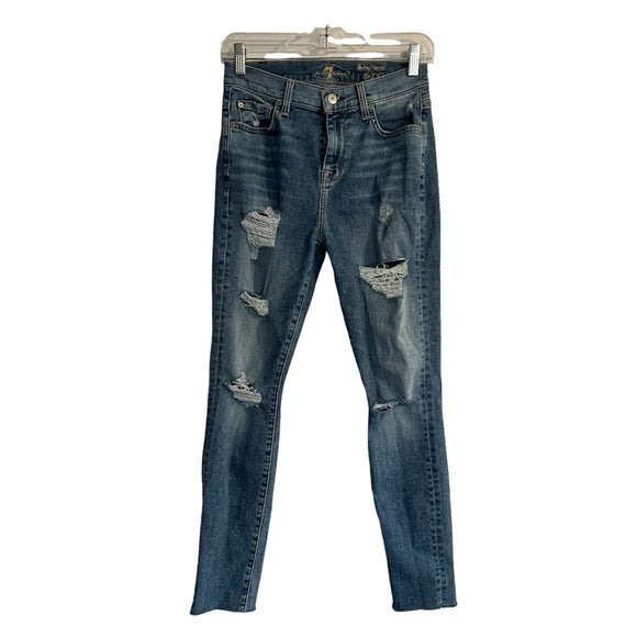 7 For All Mankind | Raw Hem Distressed The High Waist Skinny Jeans in Size 26/2