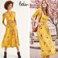 Boden Short Sleeve Faux Wrap Midi Dress - Floral - Yellow Multi/Saffron, Daydream - 10