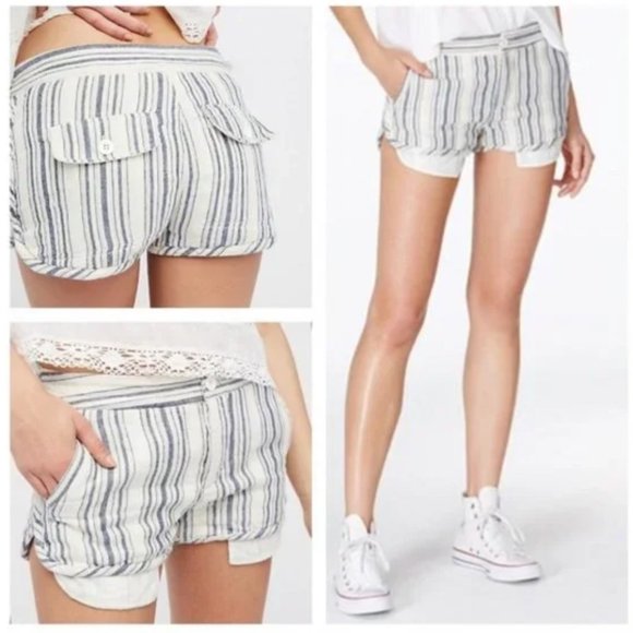 Free People | Blue, Gray, &amp; White Striped Night Moves Cotton Shorts Size 2