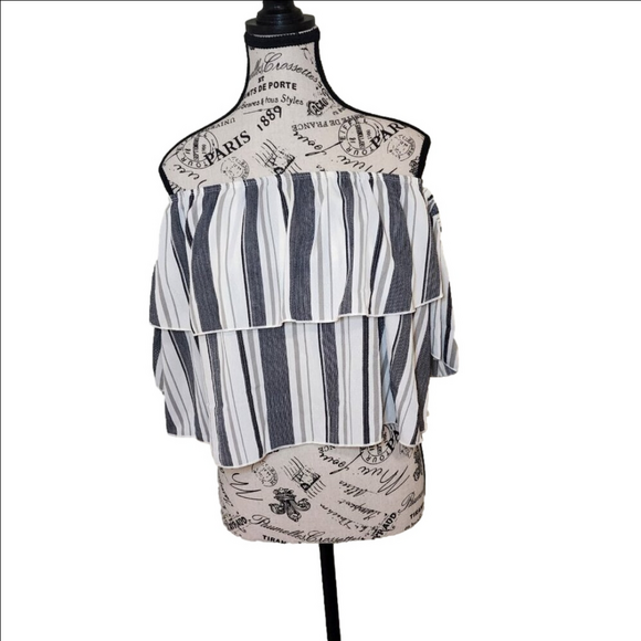 Harmony In Nature - Off the Shoulder Black &amp; Ivory Ruffle Top Size S