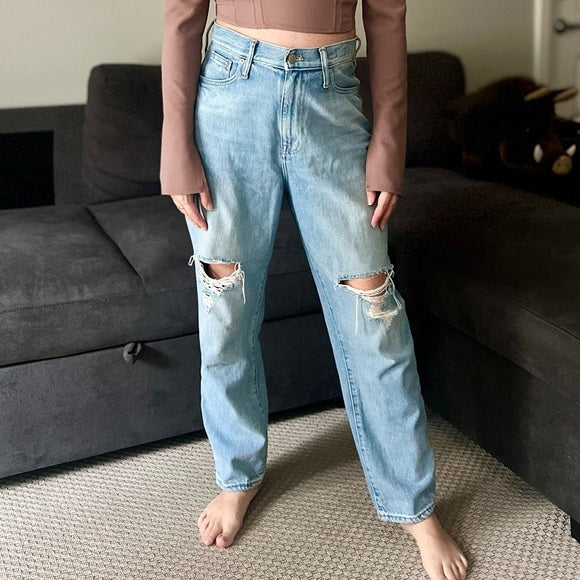 Madewell The Mom Jean Distressed Details - Gilford Light Blue Wash - Size 29