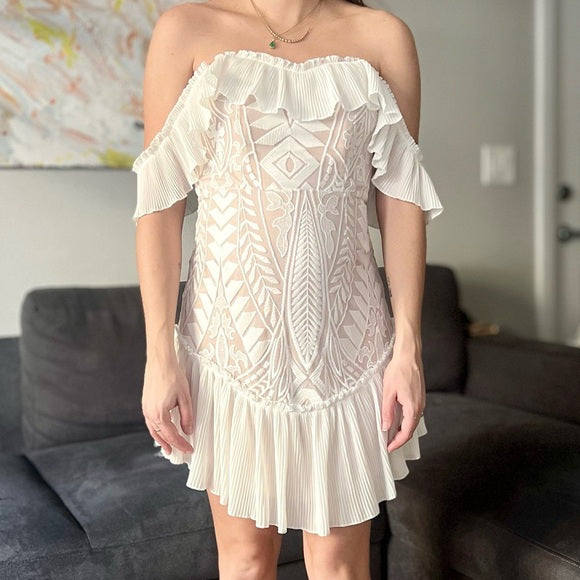 Hello Molly Something To Be Said Boho Bride Mini Dress - White - Size M