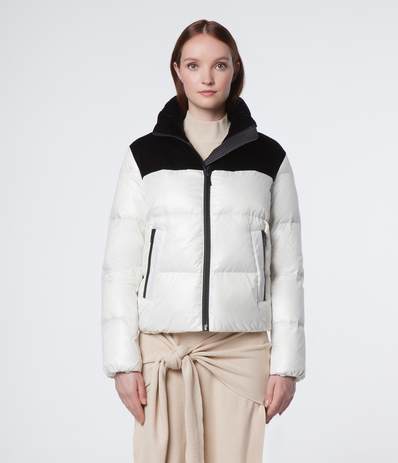 Andrew Marc Tilly Colorblock Down Blend Puffer Jacket - Colorblock - White Multi/Birch