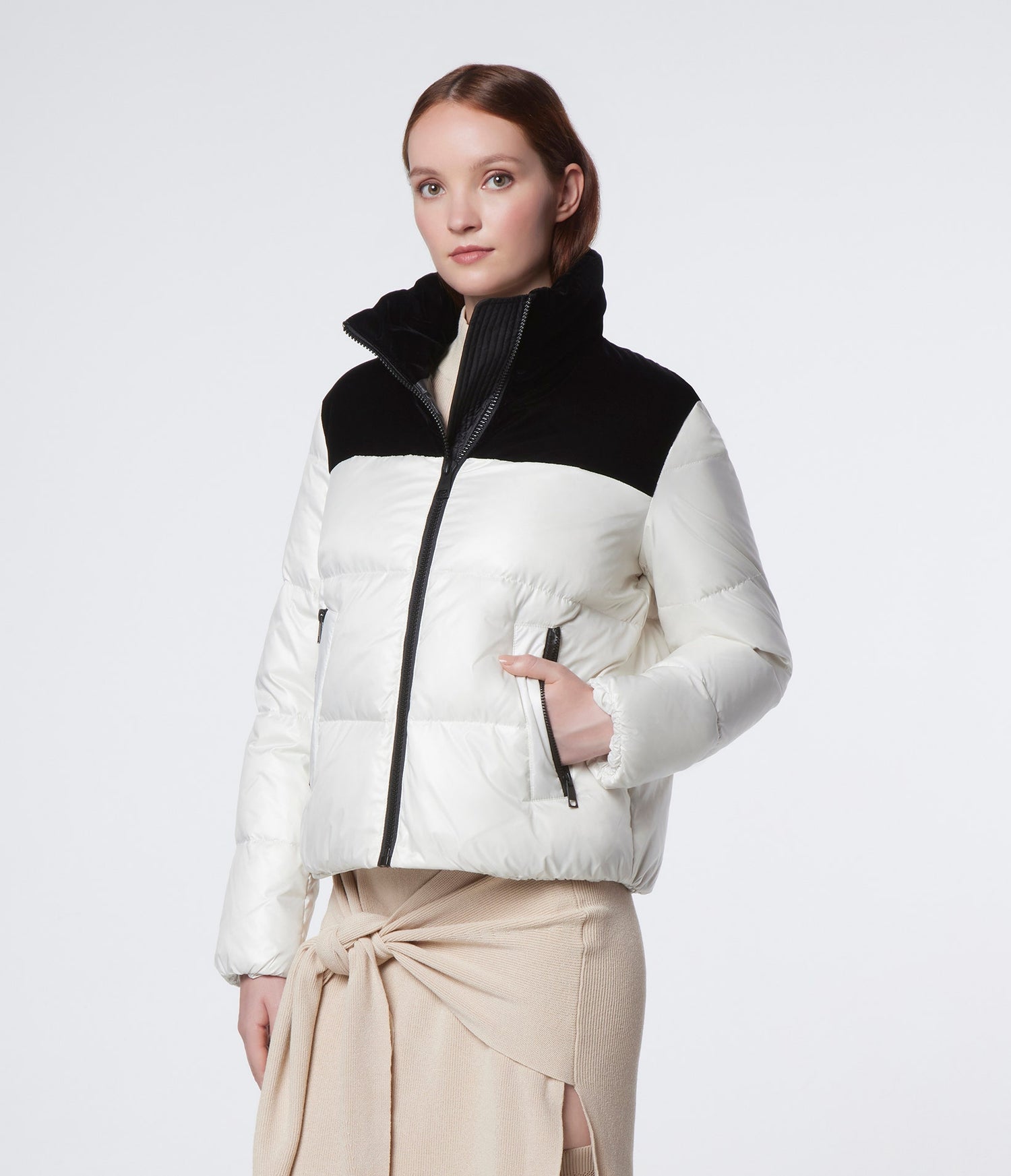 Andrew Marc Tilly Colorblock Down Blend Puffer Jacket - Colorblock - White Multi/Birch