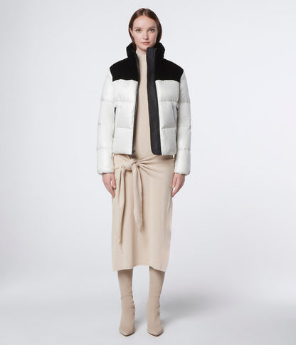 Andrew Marc Tilly Colorblock Down Blend Puffer Jacket - Colorblock - White Multi/Birch