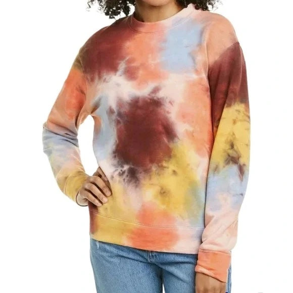 Monrow Tie Dye Boyfriend Sweatshirt Long Sleeves Crewneck