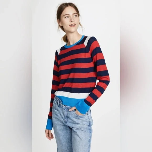 Equipment Long Sleeve Striped Sweater - Stripes - Red Multi - S