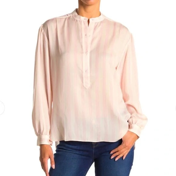 BB Dakota “I am thriving” pink striped Oxford satin blouse button down