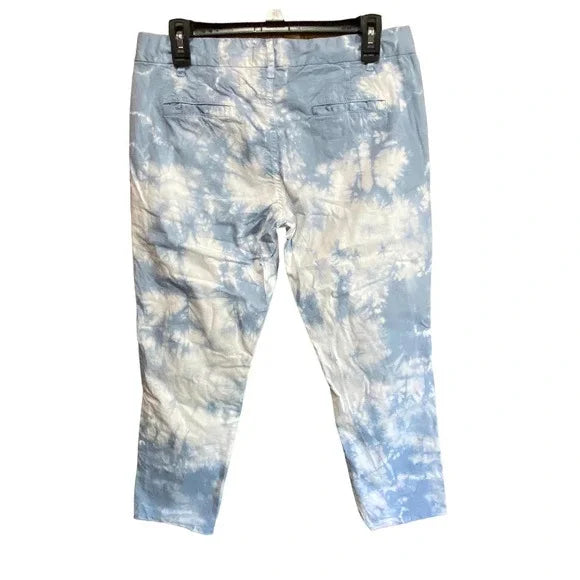 Nili Lotan Blue White Tie Dye East Hampton Straight Leg Pants Pocket