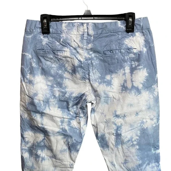 Nili Lotan Blue White Tie Dye East Hampton Straight Leg Pants Pocket