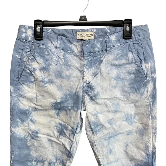 Nili Lotan Blue White Tie Dye East Hampton Straight Leg Pants Pocket