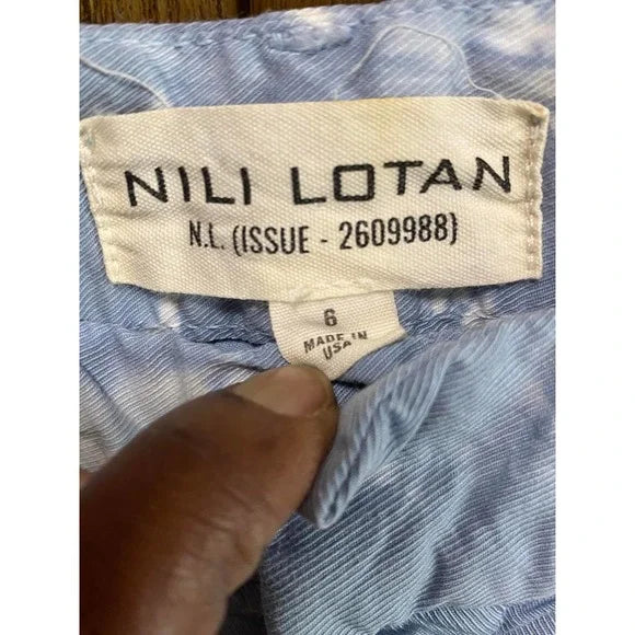 Nili Lotan Blue White Tie Dye East Hampton Straight Leg Pants Pocket