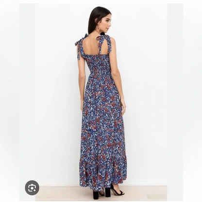 Yumi Kim Laurel Floral Maxi Dress Smocked Top Blossom Navy Blue Small NWT