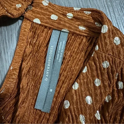 Anthropologie Metallic Brown &amp; Silver Polka Dot Print Sleeveless Top