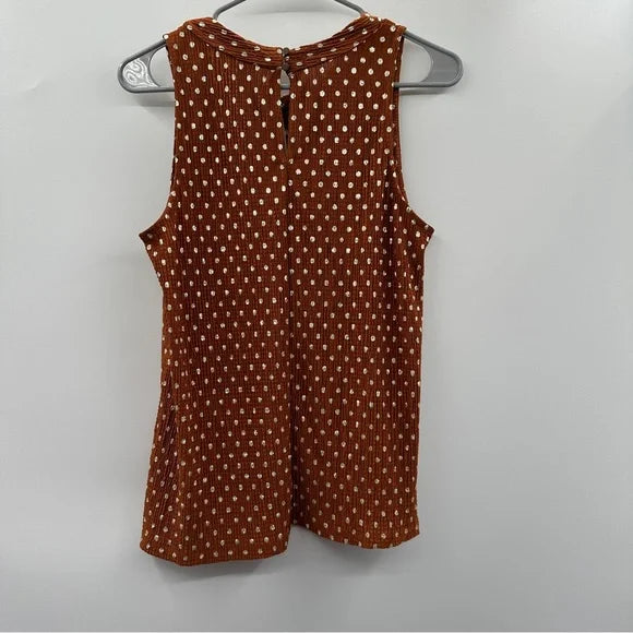 Anthropologie Metallic Brown &amp; Silver Polka Dot Print Sleeveless Top