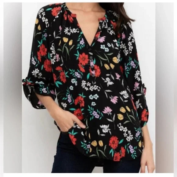 Yumi Kim Yumi Black Floral Silk Top Garden At Dawn XS NWT