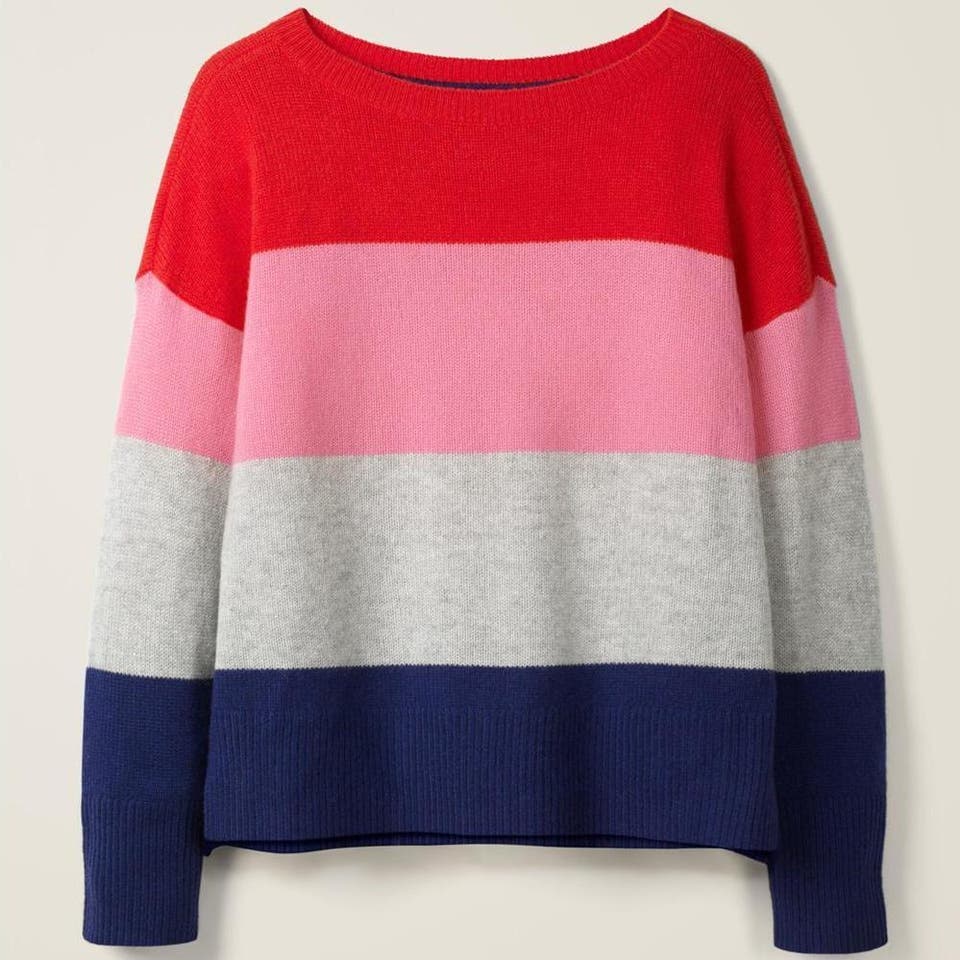 Boden Striped Cashmere Sweater - Stripes - Red Multi/Postbox Red Colourblock Stripe