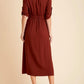BB Dakota Cuffed Sleeve V-Neck Button Front Belted Midi Dress - /Brown - 10