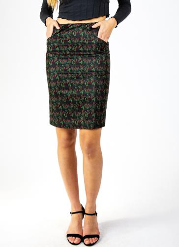 Roseanna Mid-Rise Floral Print Pencil Skirt - Floral - Black Multi/Red/Noir - 4